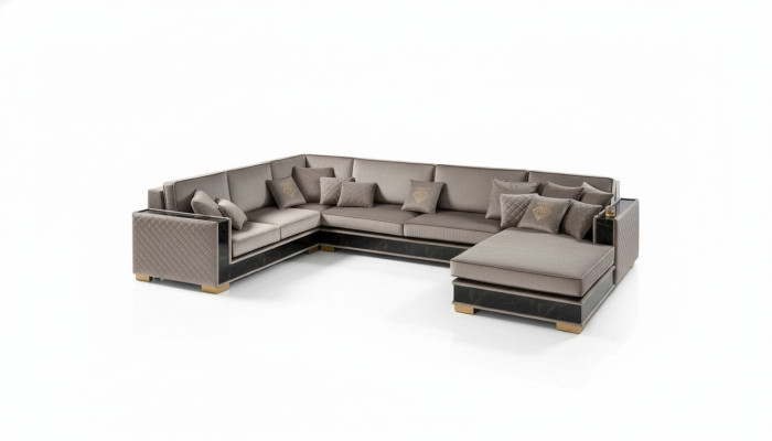 Ecksofa U-Form Sofa Couch  Design Polster Textil Sofas Sitz Möbel Wohnlandschaft