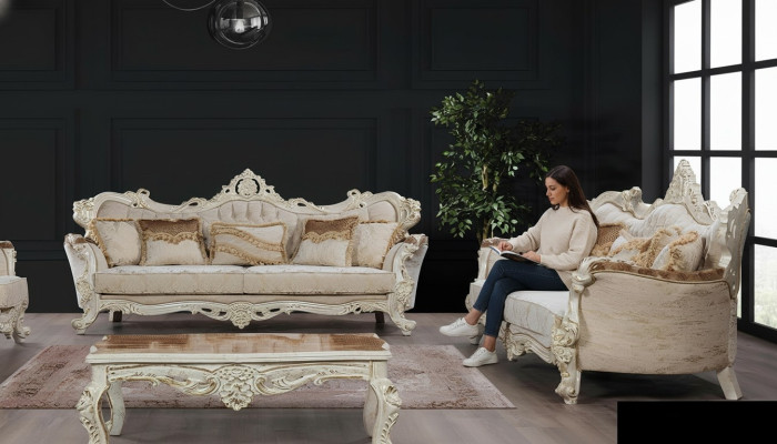 Sofagarnitur 3+3 Sitzer Garnitur Sofa Sofas Sessel Sitz Stoff Barock Set Gruppe