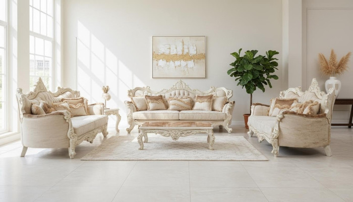 Sofagarnitur 3+3 Sitzer Garnitur Sofa Sofas Sessel Sitz Stoff Barock Set Gruppe