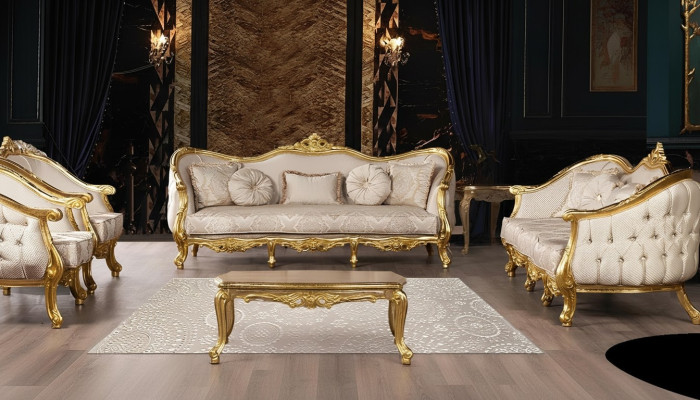 Sofagarnitur 3+3 Sitzer Sofa Sofas Sessel Sitz Garnitur Stoff Wohnzimmer Barock