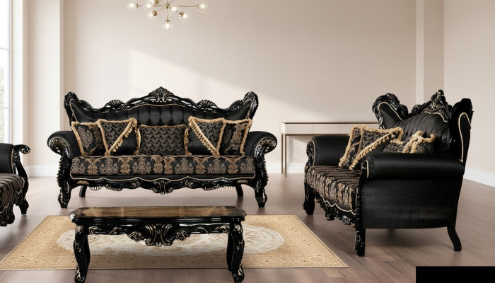 Sofagarnitur 3+3 Sitzer Sofa Sessel Sofas Luxus Garnitur Set Polyester Stoff Neu