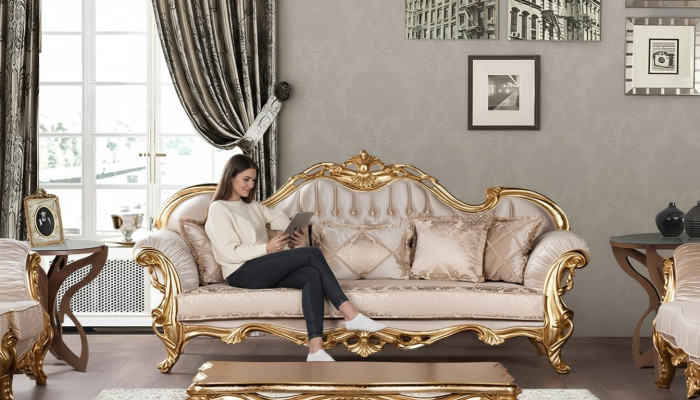 Sitz Dreisitzer Sofa 3 Sitzer Sofa Sofas Couchen Stoff Stil Barock Rokoko Möbel