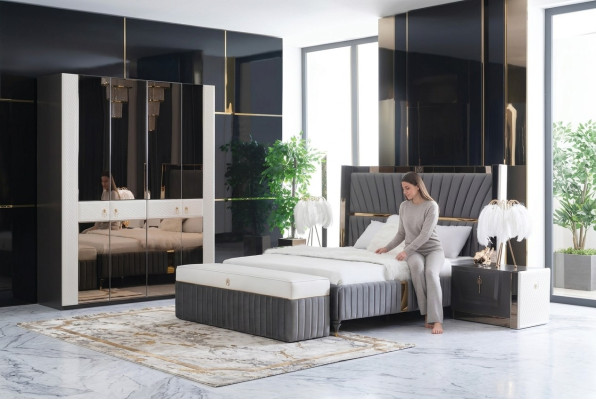 Bettgestell Betten Holz Hotel Bettrahmen Grau Möbel Bett Doppelbetten Modernes
