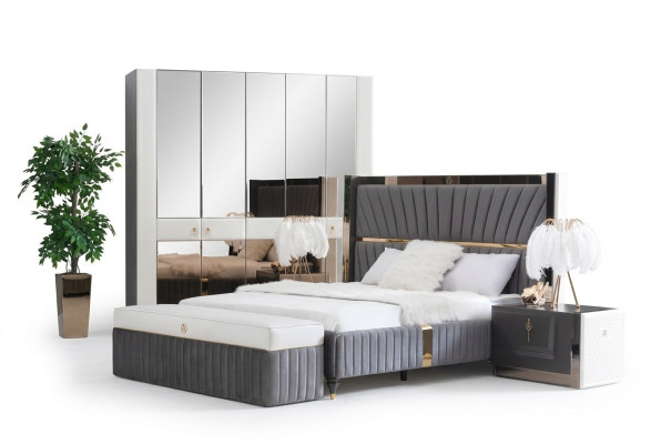 Bettgestell Betten Holz Hotel Bettrahmen Grau Möbel Bett Doppelbetten Modernes