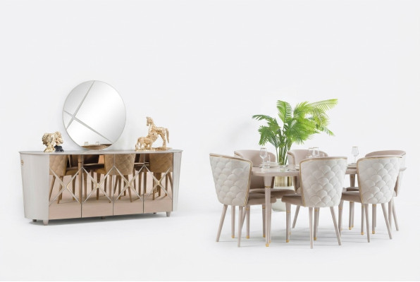 Esszimmer Set Gruppe Garnitur Tisch neu Esstisch 6x Stühle Kommode Spiegel 9tlg