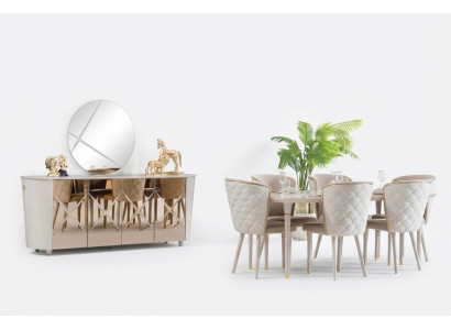 Esszimmer Set Gruppe Garnitur Tisch neu Esstisch 6x Stühle Kommode Spiegel 9tlg