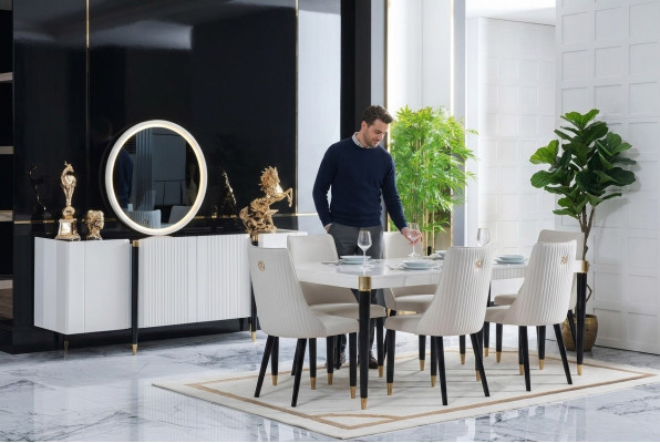 Esstisch 6 Stühle Kommode Spiegel Komplettes Esszimmer Garnitur 9tlg Neu Set