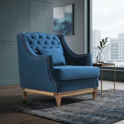 Blauer Luxus Chesterfield Sessel Wohnzimmer Lounge Designer Möbel Neu