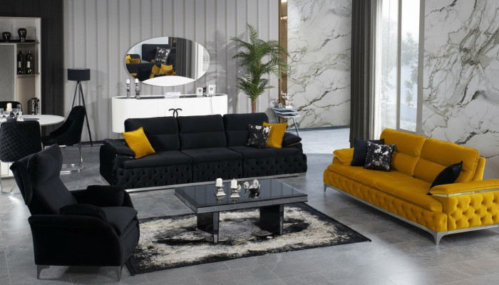 Sofagarnitur 3+3 Sitzer Set Design Sofas Polster Couchen Stoff Relax