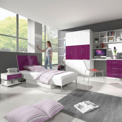 Schlafzimmer Lila Bett 2x Nachttisch Schreibtisch Kinderbett Set 5tlg.