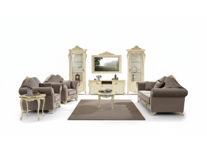 tv Schrank Holz rtv wohnwand Wohnzimmer Klassische Design Set 2tlg. Beige Neu
