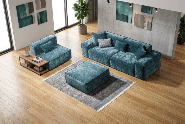 Sofagarnitur Würfel Möbel xxl 3+1 Sitzer Blau Wohnzimmer Sessel Hocker