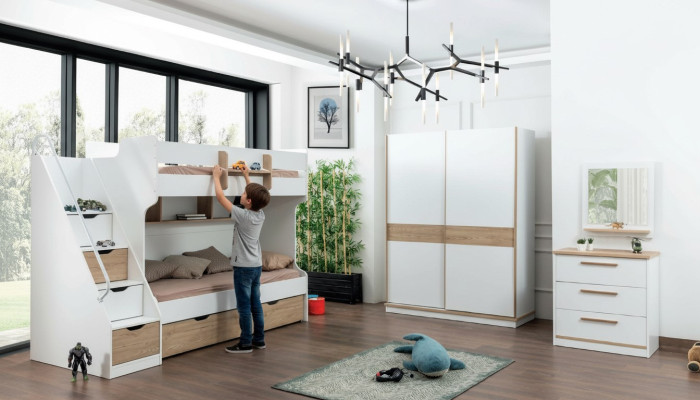Hochbett Etagen Bett Kommode Spiegel Schlafzimmer Spiegel Möbel Schrank 4tlg.