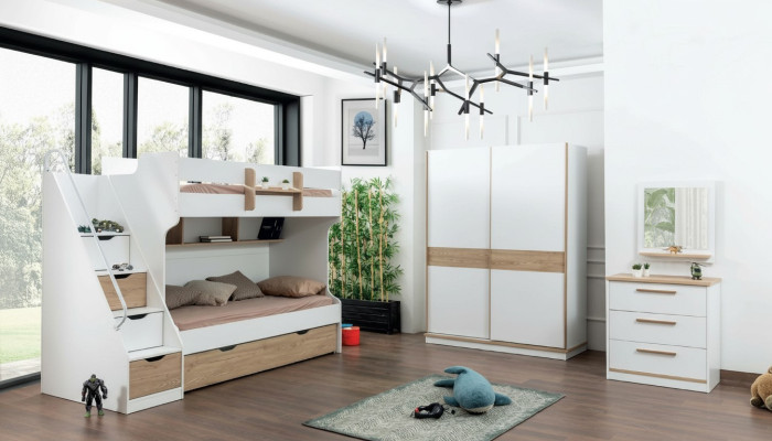 Hochbett Etagen Bett Kommode Spiegel Schlafzimmer Spiegel Möbel Schrank 4tlg.