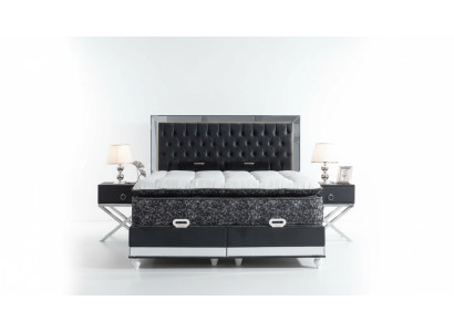 Schlafzimmer Set Schwarz Metall Bett 2x Nachttische Luxus Neu 3tlg.