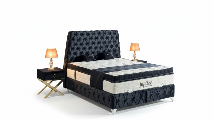 Schlafzimmer Set Schwarz Bett Nachttisch Chesterfield Betten Möbel Samt 3tlg.