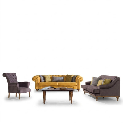 Stilvoller Sofa Set Designer Dreisitzer Luxus Sessel Sofagarnitur 3tlg