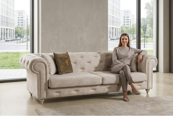 Weißer 2-Sitzer Designer Chesterfield Sofa Luxus Wohnzimmer 2-er Couch