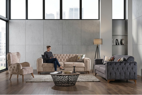 Chesterfield Sofagarnitur Couch Set Polster Möbel Set 3+3+1 Couchen Sitzgruppe