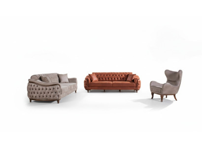 Sofas Set Sofagarnitur Komplette Garnitur Sofa Sessel Orange 3+3+1 Sitz Möbel