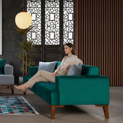 Elegante Turkis Couch Dreisitzer Sofa Wohnzimmer Sitzmöbel Samt