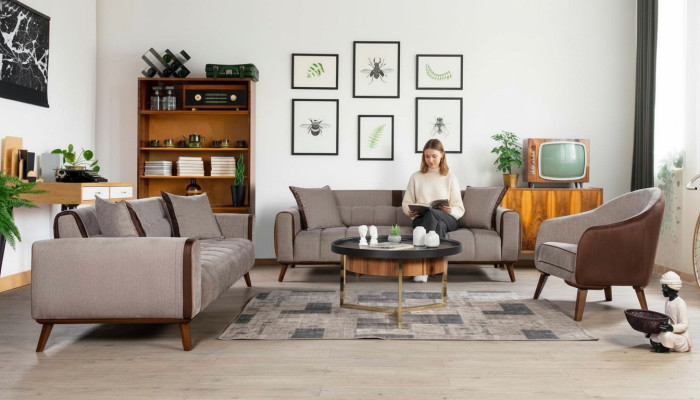 Sofagarnitur 3+3+1 Sitz Sofas Polster Möbel Couchen Textil Gruppe