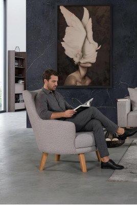 Design Sessel 1 Sitzer Moderner Bequemes Lehnstuhl Holz Grau Möbel