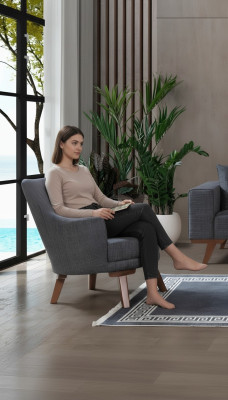 Design Wohnzimmer Sessel Einsitzer Moderner Grauer Polster Möbel
