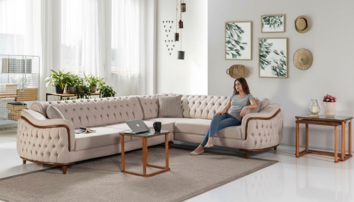 Ecksofa Wohnlandschaft Chesterfield Couch Polster Sofa Couchen Möbel
