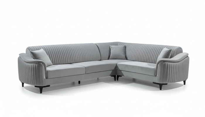 Stoff Ecksofa L-Form Sofa Polster Textil Eckgarnitur Samt Grau 310x240