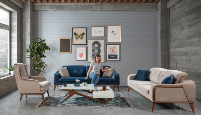 Sofagarnitur Sofas 3+3+1 Sitzer Sessel Dreisitzer Couch Set Textil
