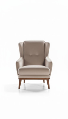 Beige Design Sessel Einsitzer Wohnzimmer Textil Stil Holz Möbel