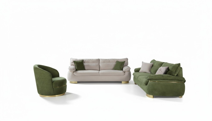 Sofagarnitur 3+3+1 Sitzer Sofa grau Couch Polster Garnitur Stoff Möbel