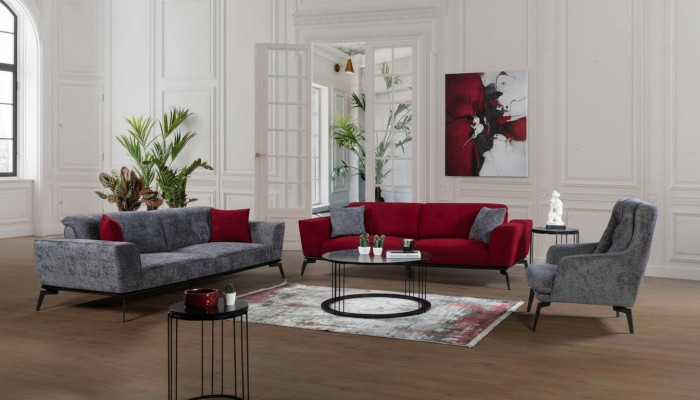 Sofagarnitur 331 Sitz Polster Sofa Wohnlandschaft Möbel Rot Grau