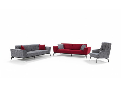 Sofagarnitur 331 Sitz Polster Sofa Wohnlandschaft Möbel Rot Grau