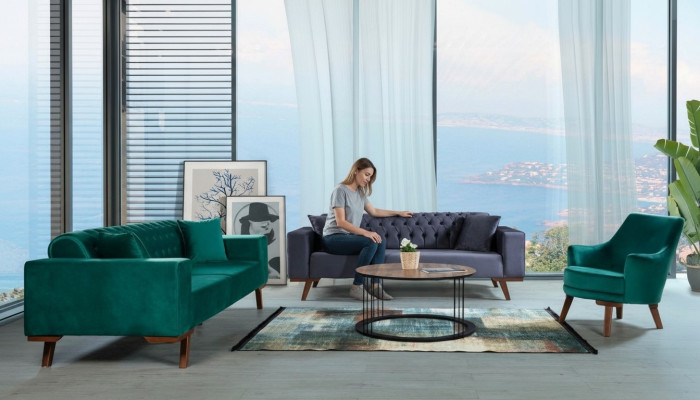 Sofagarnitur 3+3+1 Sitz Wohnzimmer Stil Couch Sofa Violett Turkis