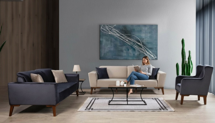 Sofagarnitur 3+3+1 Sitzer Sofa Couchgarnitur Textil Sessel Wohnzimmer