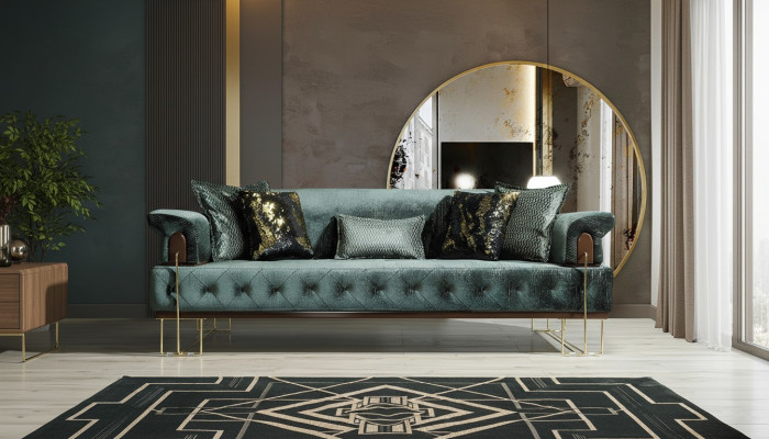 Sofa 3 Sitz Sofas Sitz Design Couch Dreisitzer Luxus Metall mit Textil