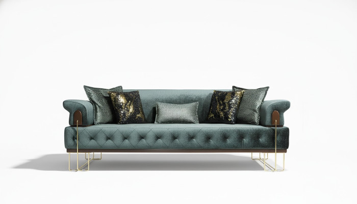 Sofa 3 Sitz Sofas Sitz Design Couch Dreisitzer Luxus Metall mit Textil