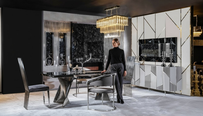 Esszimmer Set Esstisch 4x Stühle und Anrichte mit Spiegel Möbel Neu