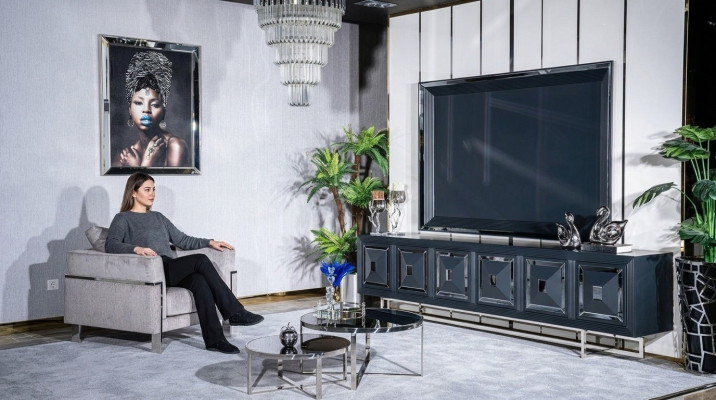 Set TV Ständer Sessel Couchtisch Beistelltisch Wohnzimmer 5tlg grau neu