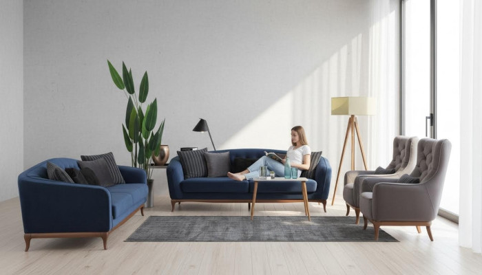 Chesterfield Garnitur Sofagarnitur Luxus Sofa 4+3+1 Sitzer Gruppe Stoff
