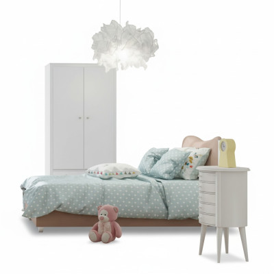 Kinderzimmer Kinderbett Bett Nachttisch Kleiderschrank Holz Möbel Weiß Set 3tlg