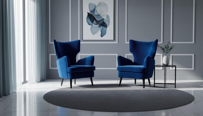 Sessel Lehnstuhl Ohrensessel 1 Sitzer Sitz Stoff Luxus Wohnzimmer Modern Blau