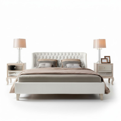 Luxus Schlafzimmer Bett Nachttisch Garnitur Doppelbett Betten 3tlg Modern Weiß