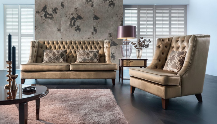 Sofagarnitur Sofa Garnitur 3 Sitzer Sessel Chesterfield Modern Stoff Braun 3tlg