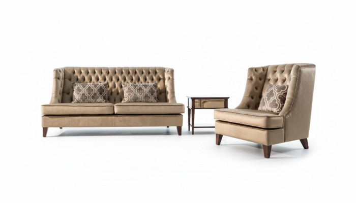 Sofagarnitur Sofa Garnitur 3 Sitzer Sessel Chesterfield Modern Stoff Braun 3tlg