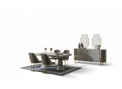 Essgruppe Esszimmer Esstisch Garnitur Luxus Stühle Essecke Grau 6tlg