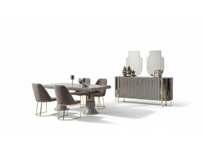 Modern Luxus Essgruppe Esszimmer Esstisch Garnitur Stühle Essecke Grau 5tlg