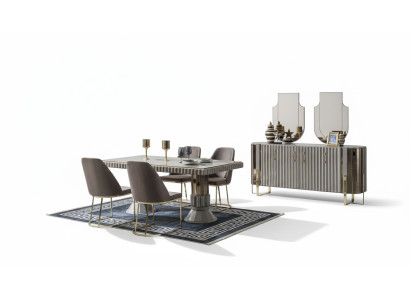 Garnitur Essgruppe Esszimmer Esstisch Luxus Stühle Essecke Grau 7tlg